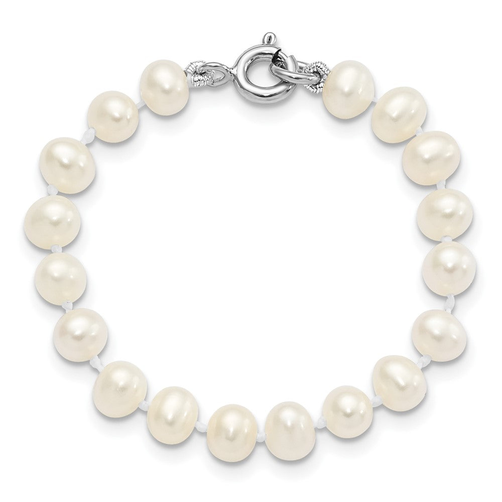 Sterling Silver Madi K Rhodium-plated 5-6mm White Semi-Round Freshwater Cultured Pearl 12 inch Necklace, 4 inch Bracelet & Post Earrings Set
