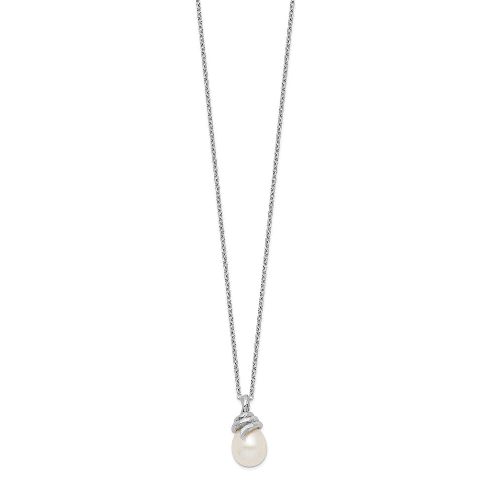 Sterling Silver Rhodium-plated 8-9mm White Teardrop Freshwater Cultured Pearl 17 inch Necklace 17 Inches