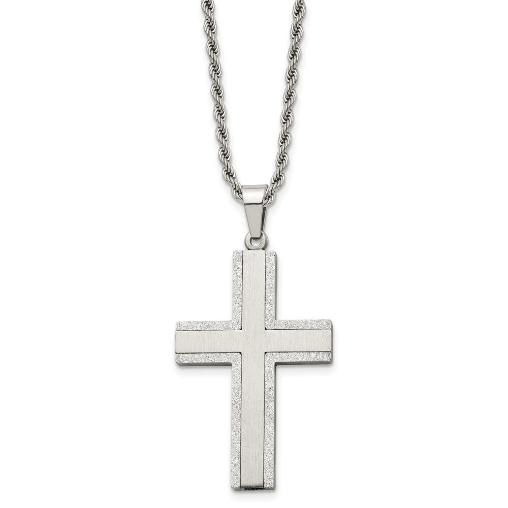 Stainless Steel Polished Laser Cut Edges Cross 24in Necklace