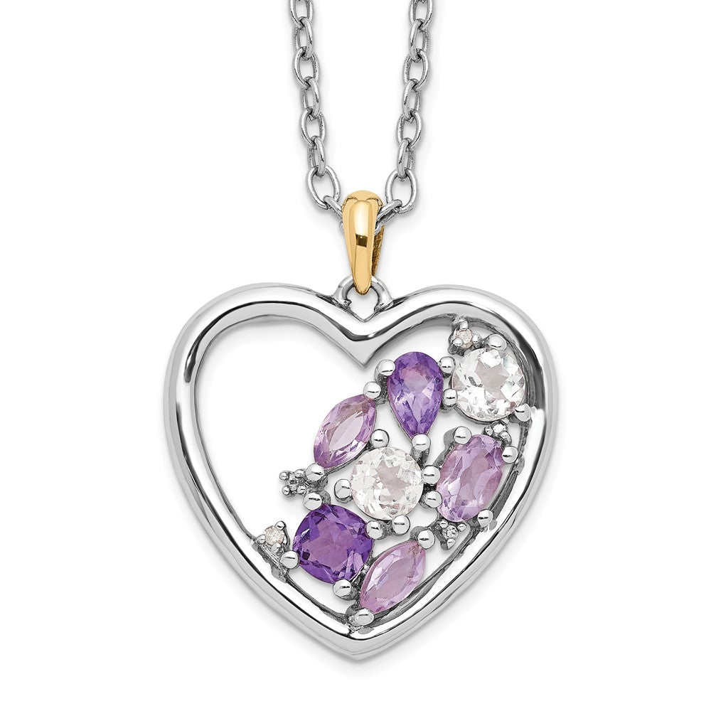 Brilliant Gemstones Sterling Silver with 14K Accent Rhodium-plated Amethyst and White Topaz and Diamond 18 Inch Necklace with 2 Inch Extender 17 Inches