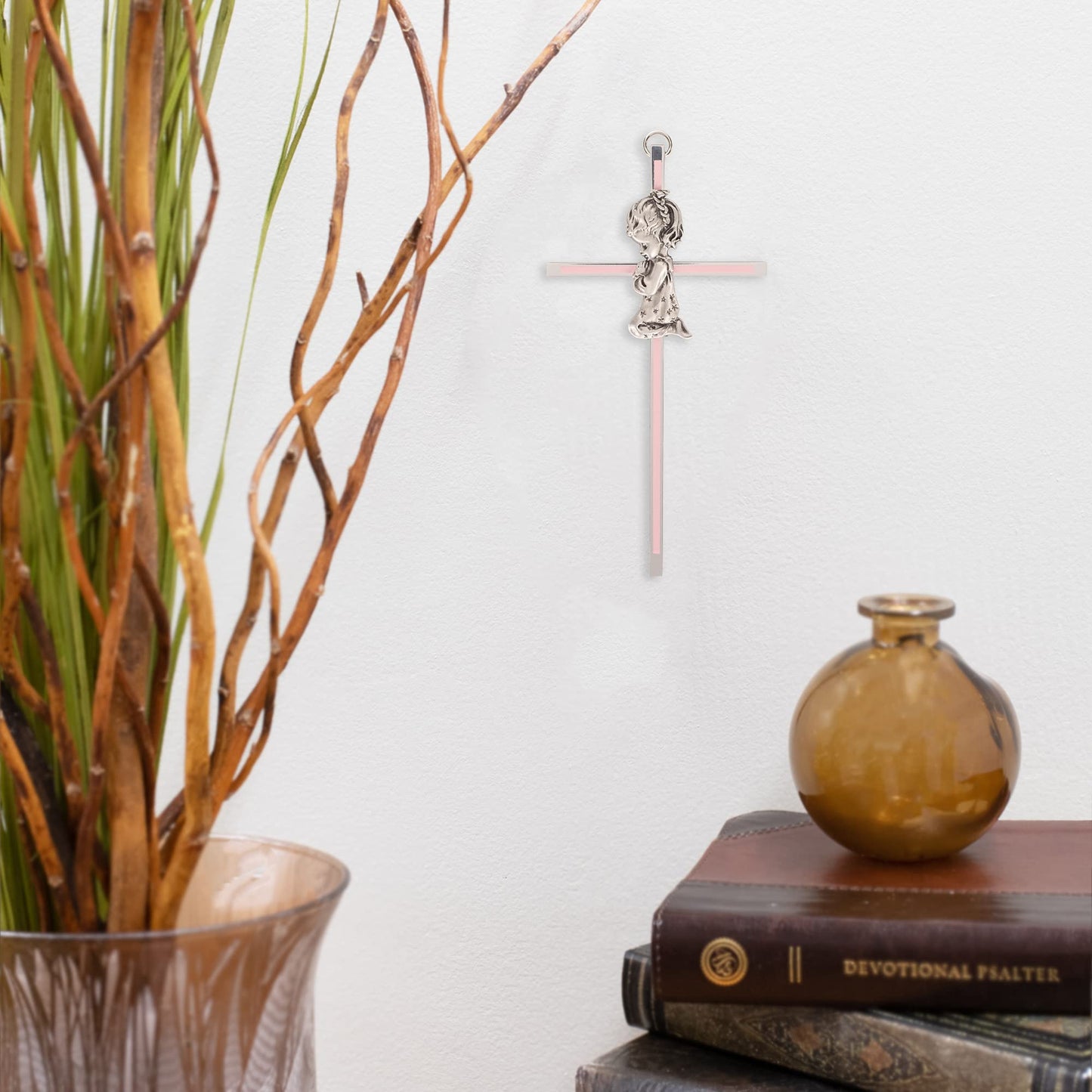Praying Little Girl Pink 6 Inch Metal Hanging Wall Cross
