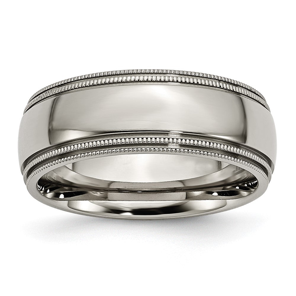 Titanium Polished 8mm Grooved and Beaded Edge Band Size - 9