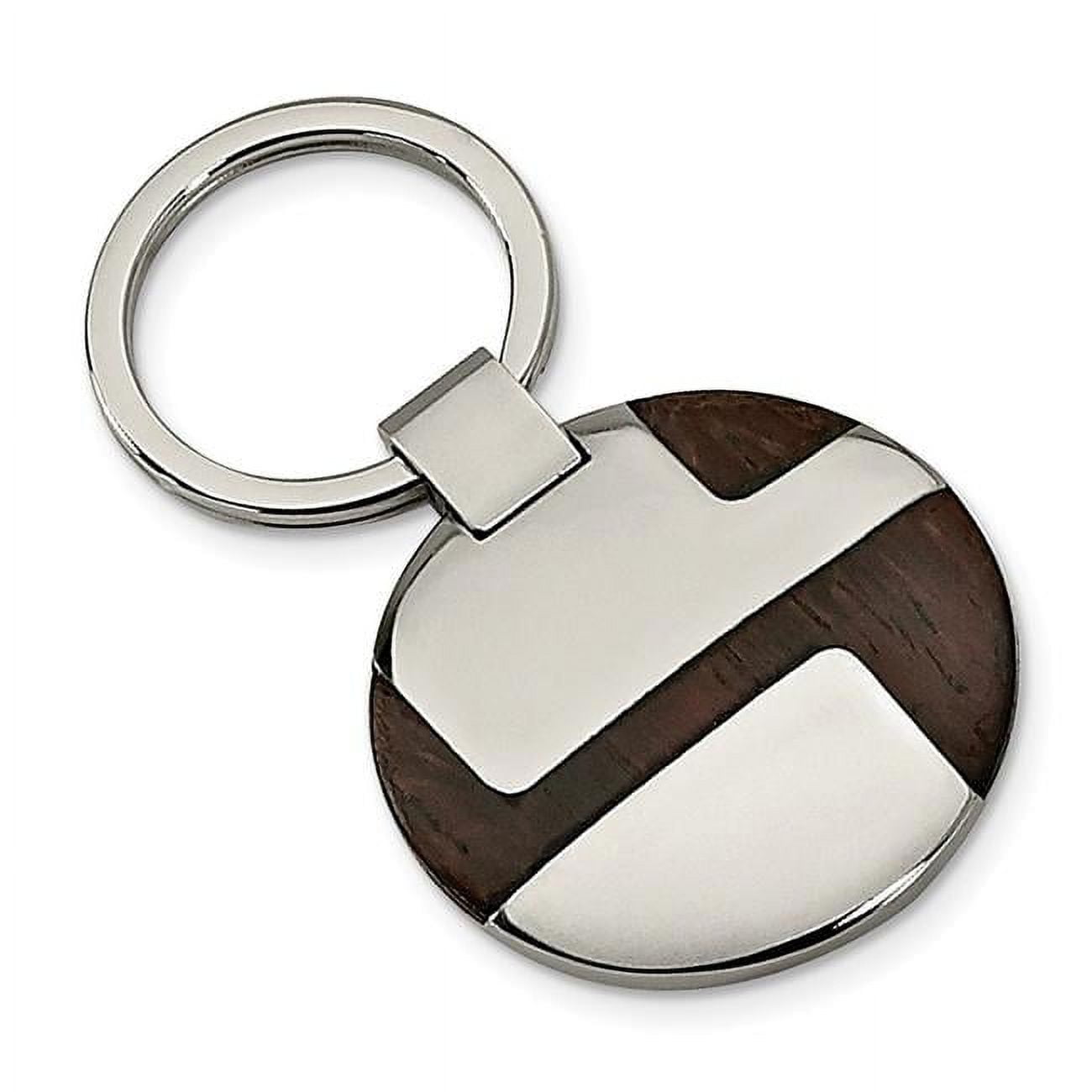 Stainless Steel Polished Wood Inlay Key Chain