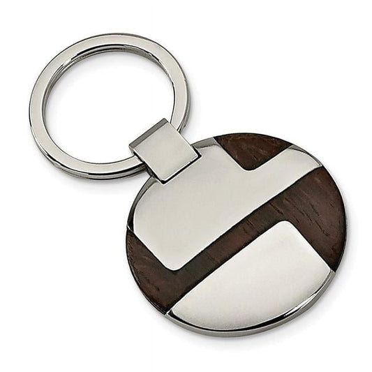 Stainless Steel Polished Wood Inlay Key Chain