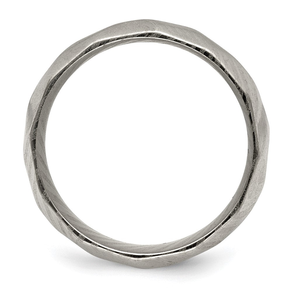 Damascus Steel Polished Faceted 7mm Band Size - 12