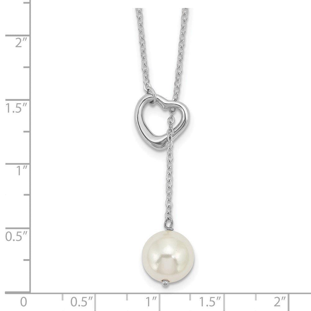 Sterling Silver Rhodium-plated 10-11mm White Round Imitation Shell Pearl Heart 18 inch Necklace 18 Inches