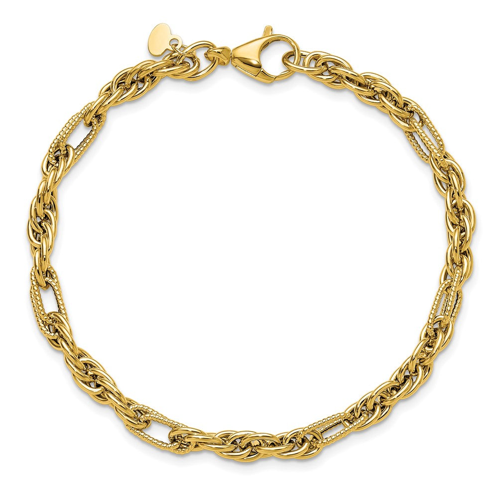 14K Polished and Textured Fancy Link Bracelet 7.5  inches