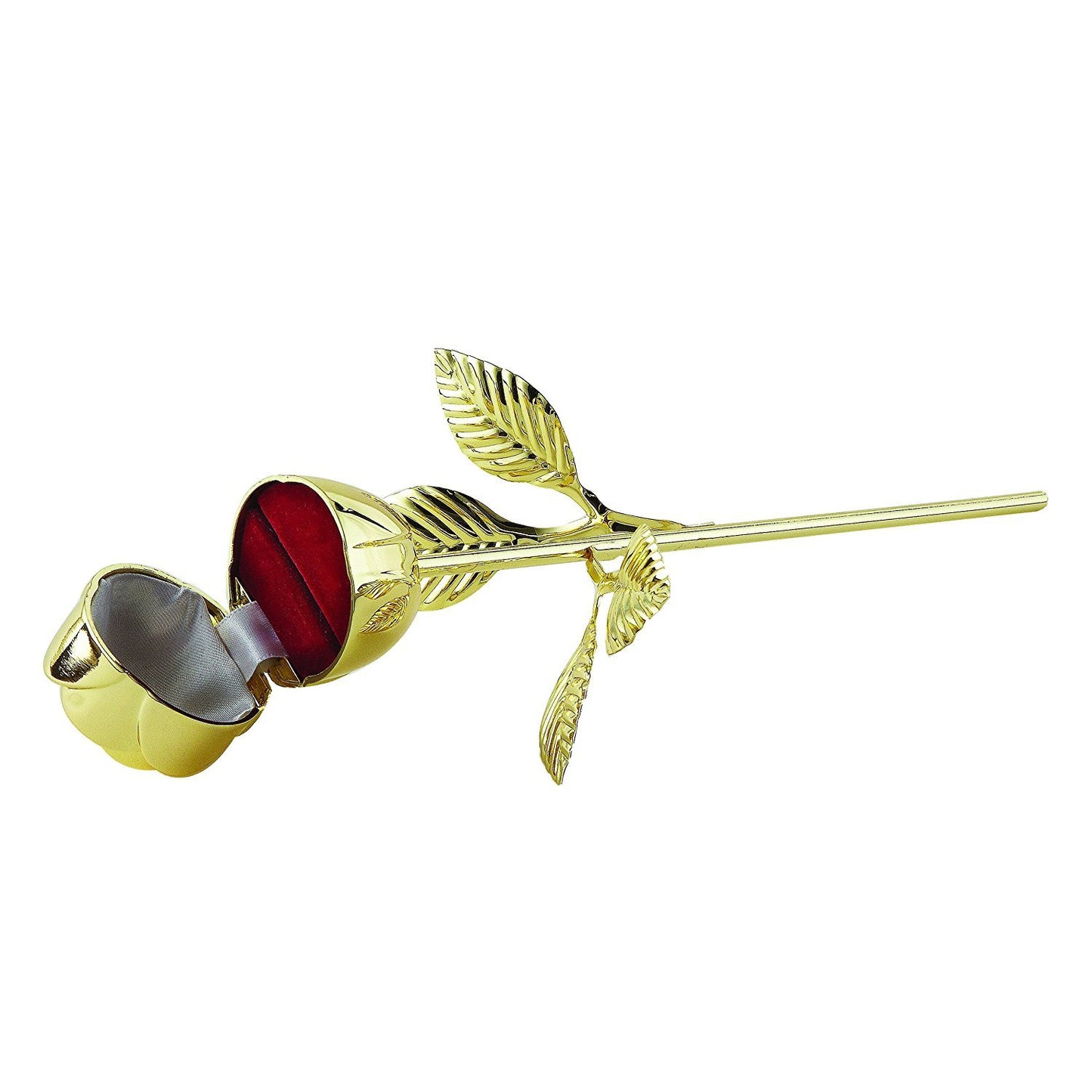 Gold Finish Rose Ring Holder, Long Stem