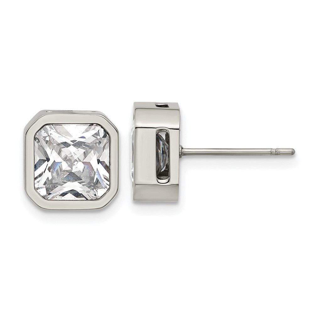 Chisel Stainless Steel Polished 8mm CZ Squared Stud Earrings