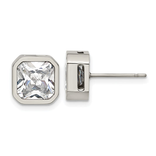Chisel Stainless Steel Polished 8mm CZ Squared Stud Earrings