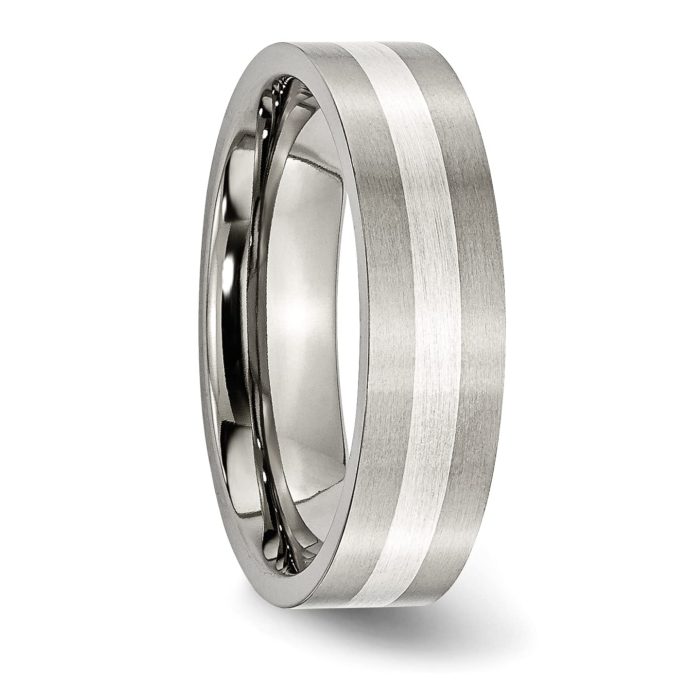 Titanium Brushed w/Sterling Silver Inlay 6mm Flat Band Size - 8.5