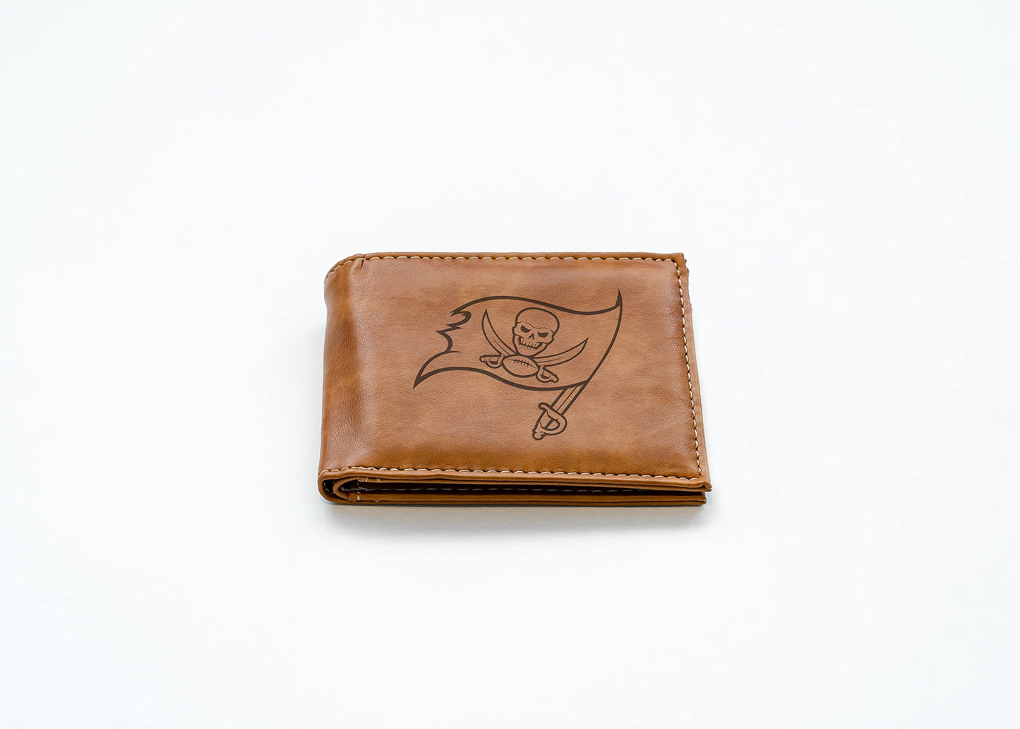 Rico Industries Football Tampa Bay Buccaneers Brown Laser Engraved Bill-fold Wallet - Slim Design - Great Gift