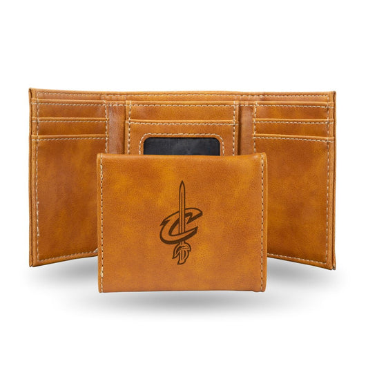 Cleveland NBA Cavaliers Laser Engraved Brown Trifold Wallet
