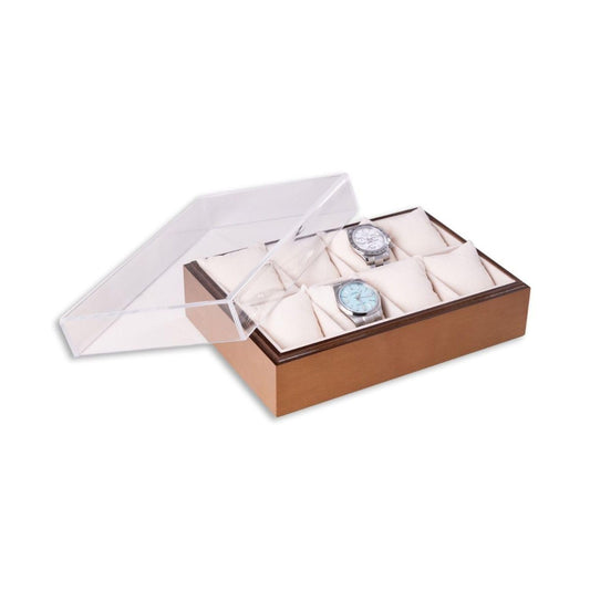 Bey Berk Esme Wood and Acrylic Eight Watch Box, Brown