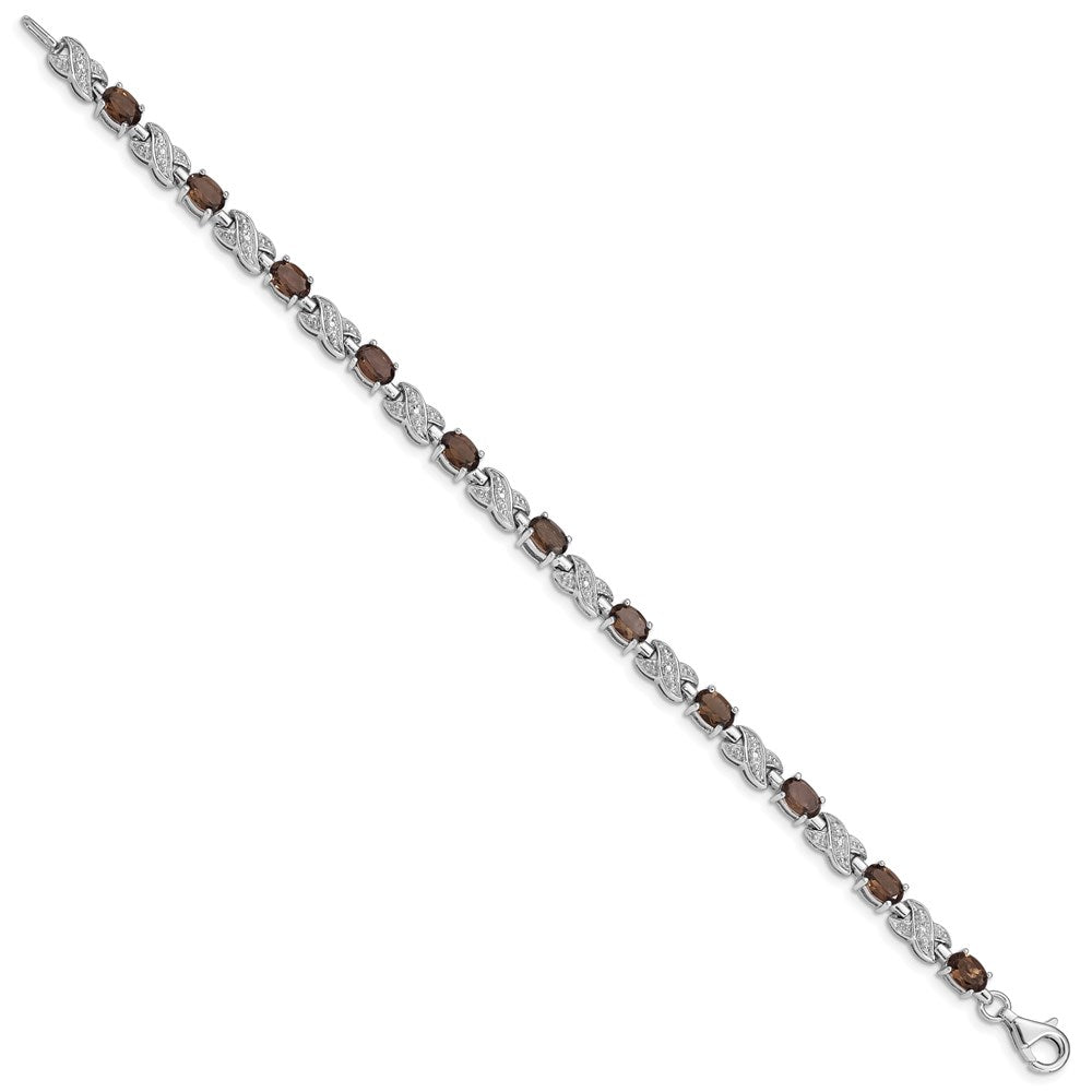 Sterling Silver Rhodium-plated Smoky Quartz Bracelet 7 inches