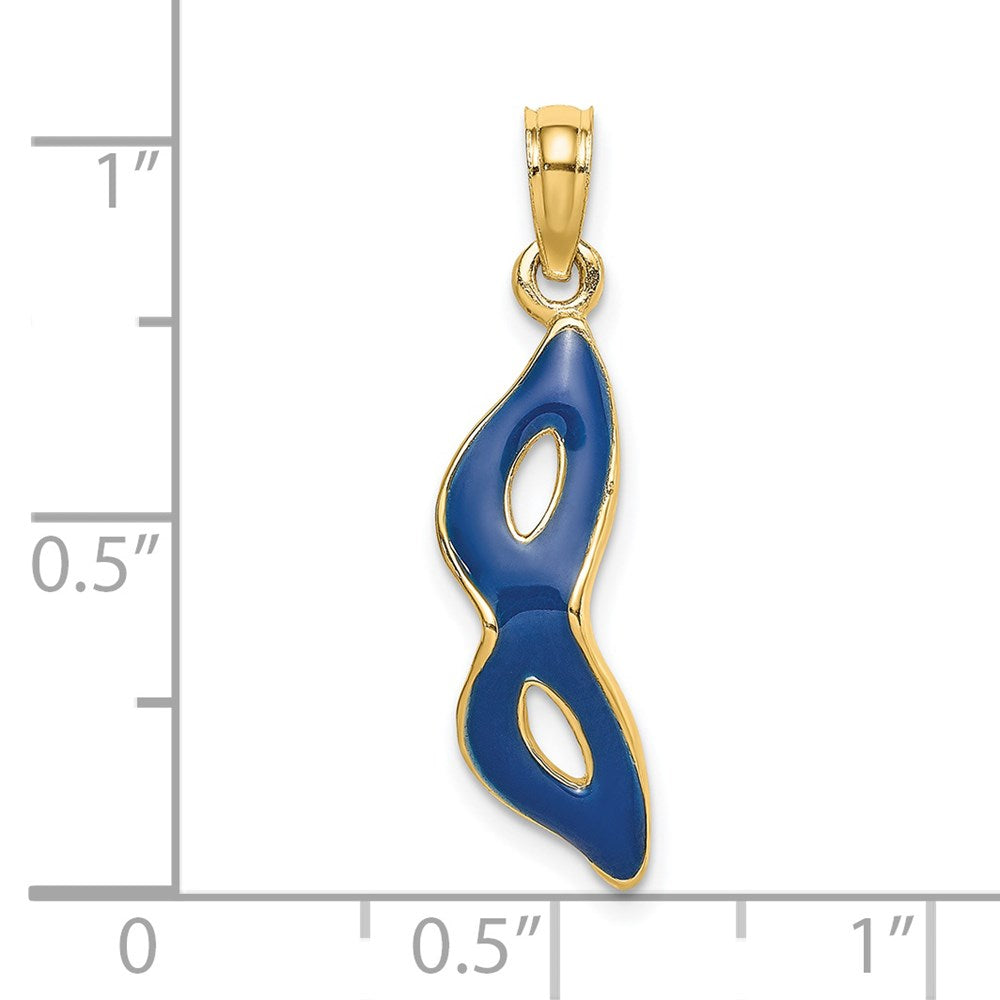 14K 3-D and Beveled W/Blue Enamel Masquerade Mask Pendant