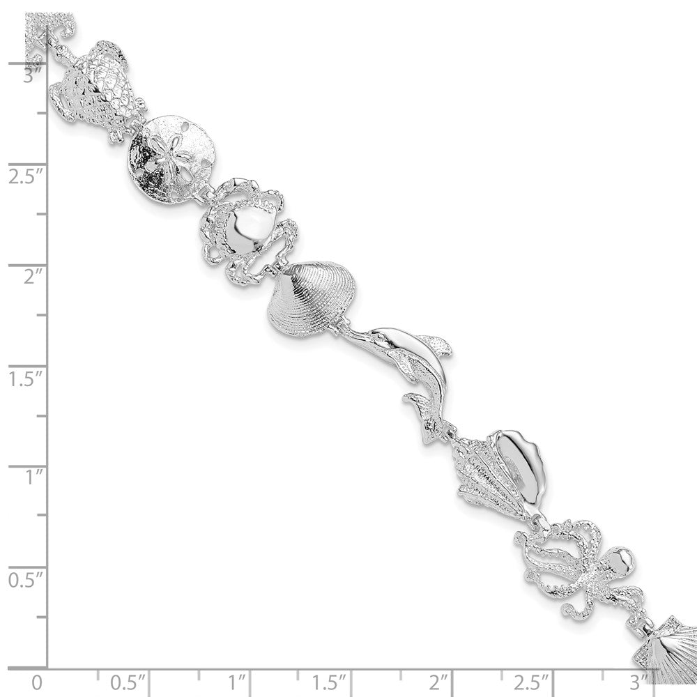 De-Ani Sterling Silver Rhodium-plated Polished Multi-Shell and Sealife Bracelet 7.25 inches