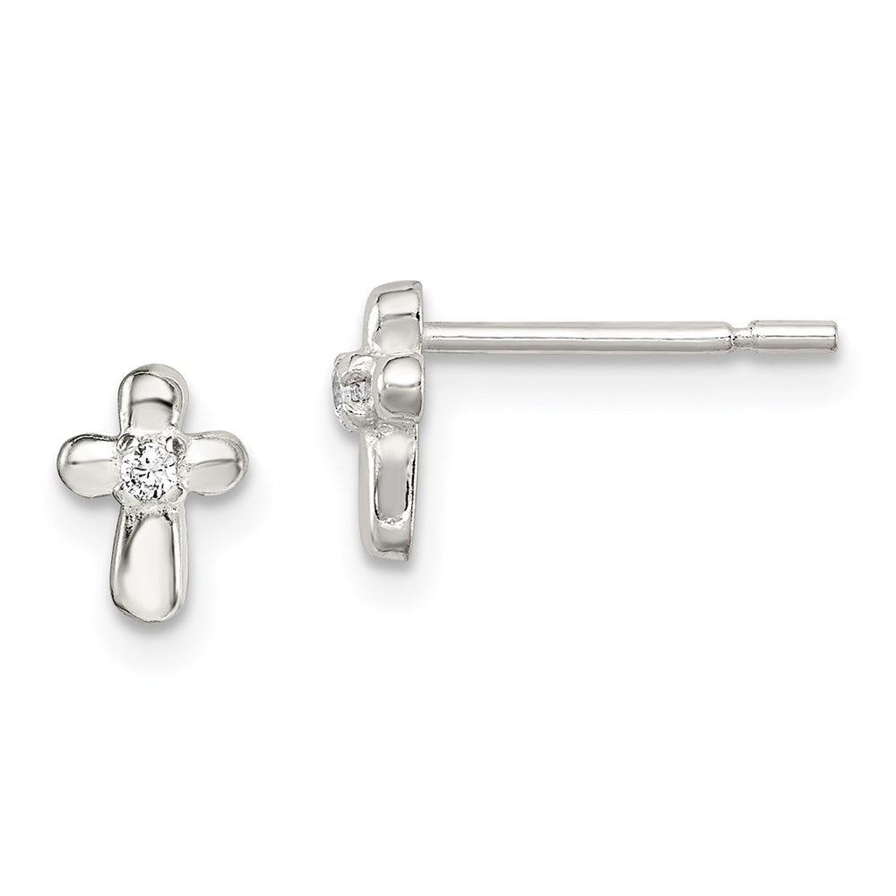 Sterling Silver Rhodium-plated CZ 5-row Omega Back C-Hoop Earrings