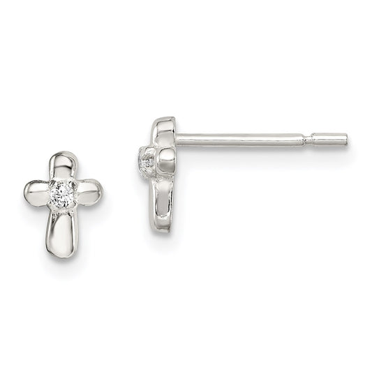 Sterling Silver Rhodium-plated CZ 5-row Omega Back C-Hoop Earrings
