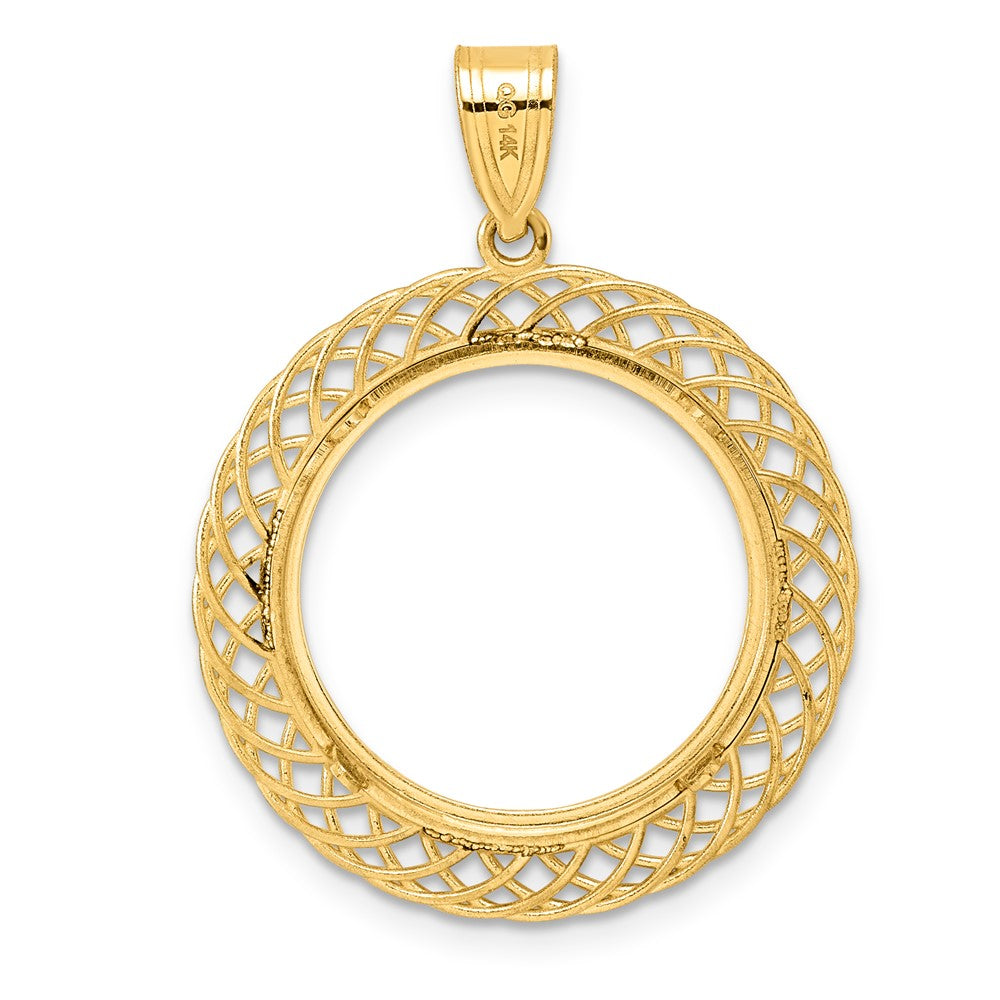 14k Polished Quad Loop with 18.0mm Prong Coin Bezel Pendant