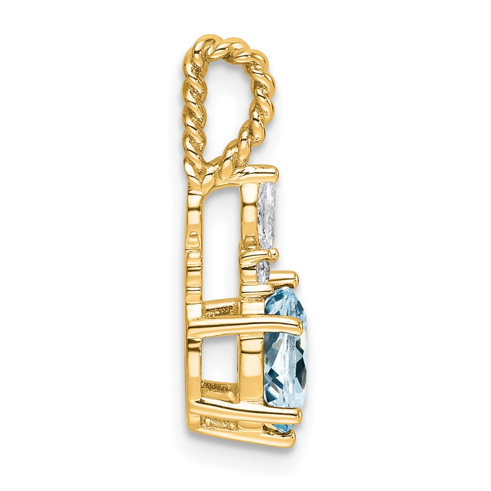 14K Polished Diamond and Aquamarine Twisted Chain Slide