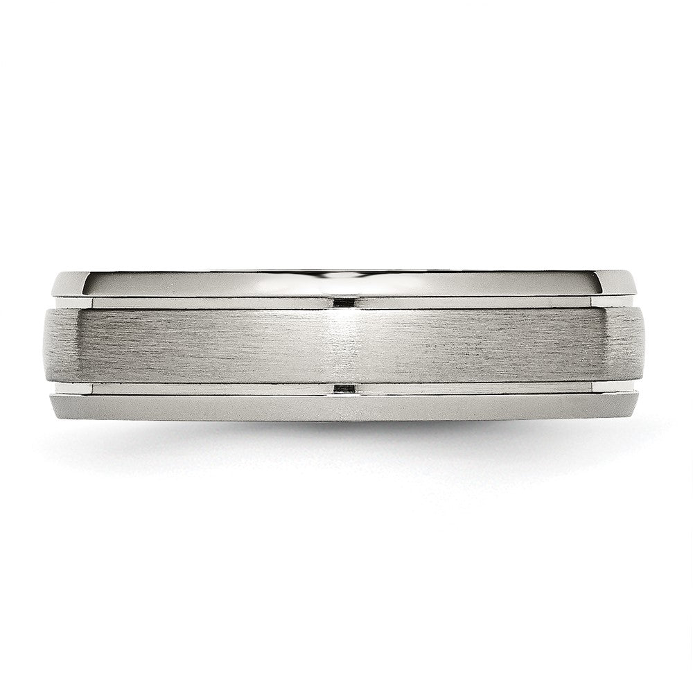 Titanium Brushed and Polished 6mm Grooved Edge Band Size - 10