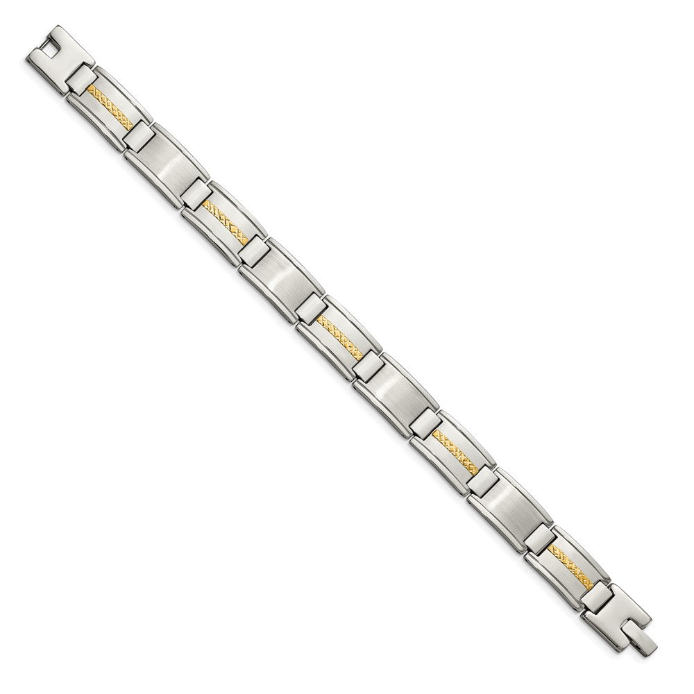 Stainless Steel with 14k Accent 8.75in Brushed & Polished Link Bracelet 8.75 inches