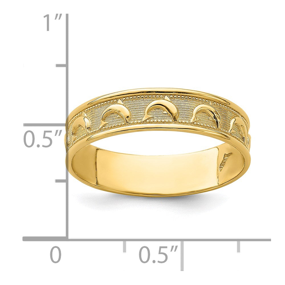 14K Gold Polished and Textured Dolphin Engraved Thumb Ring Size 8