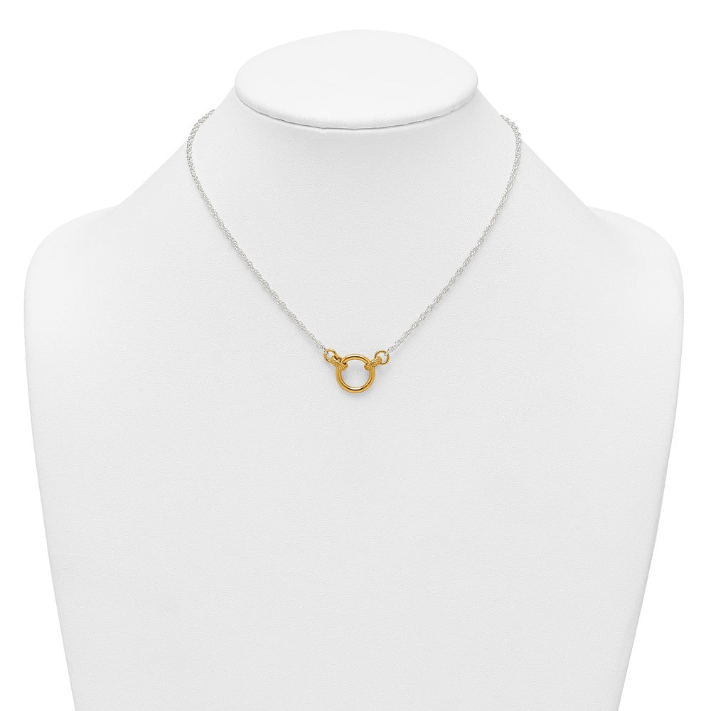Sterling Silver with Gold-tone Polished and Textured Circle 16 inch Link Necklace