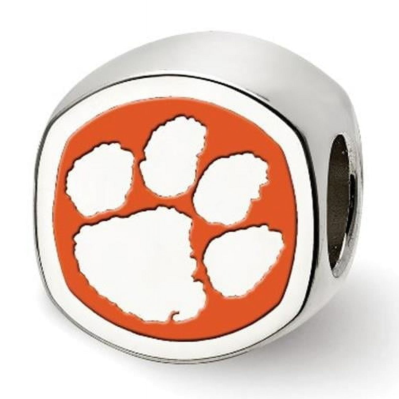 Sterling Silver Clemson University Cushion Shaped Logo Bead Charm