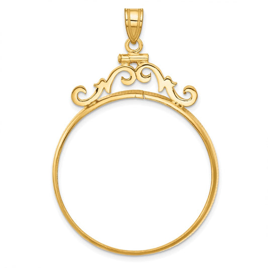 Wideband Distinguished Coin Jewelry 14k Polished French Scroll 32.7mm x 3.00mm Screw Top Coin Bezel Pendant