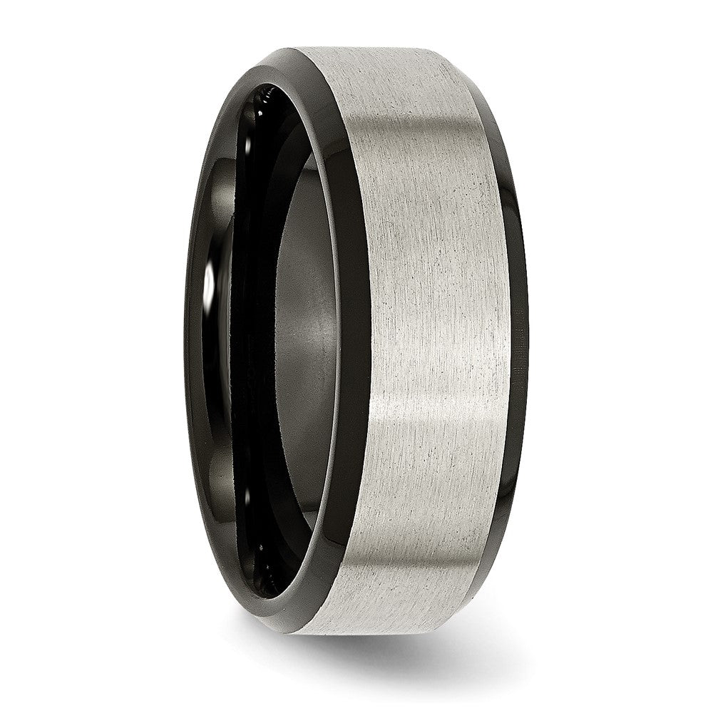 Titanium Brushed Center Black IP-plated 8mm Beveled Edge Band Size - 6.5