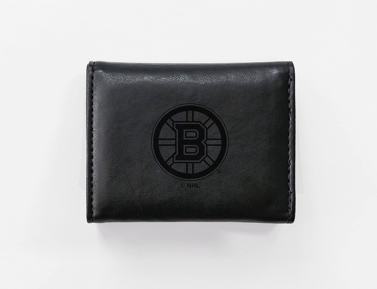 Hockey Rico Industries Boston Bruins Black Laser Engraved Trifold Laser Engraved Tri-Fold Wallet - Men's Accessory
