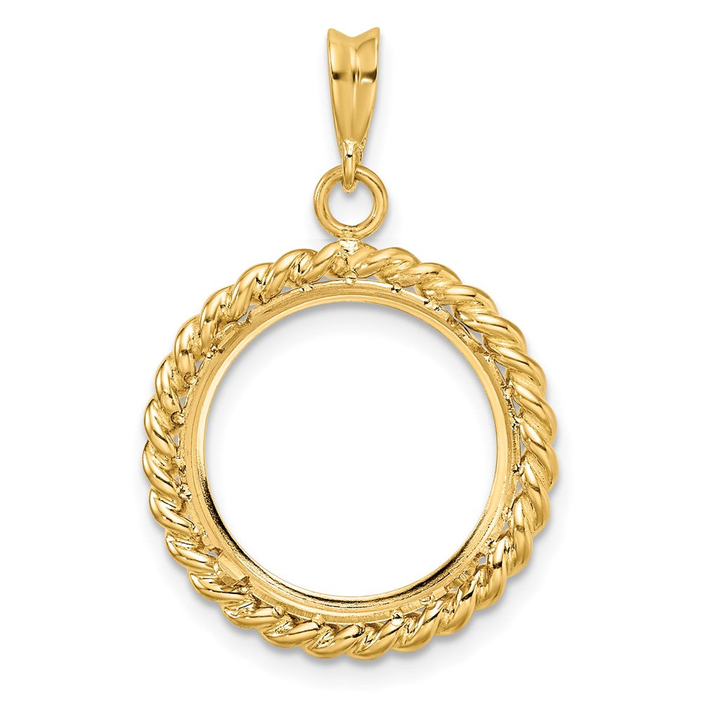 Wideband Distinguished Coin Jewelry 14k Polished with Twisted Wire 16.0mm Prong Coin Bezel Pendant