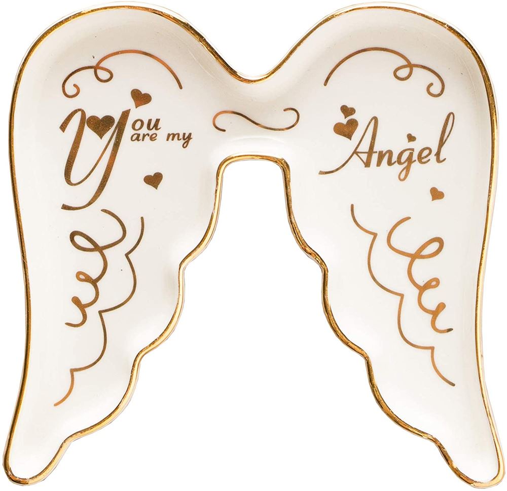 Angel Wing-Shaped Ceramic Trinket Plate and Decorative Jewelry Dish