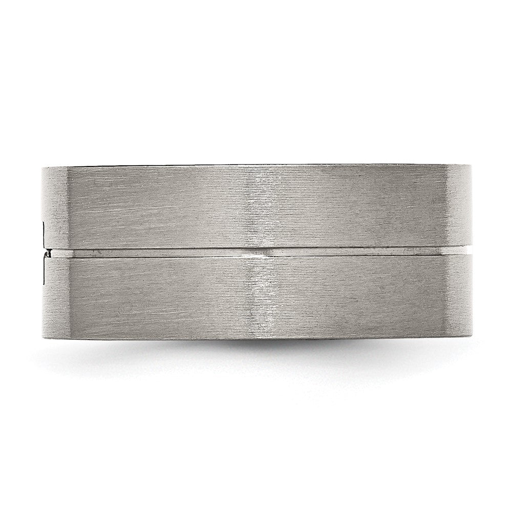 Stainless Steel Antiqued and Brushed .03ct Black Diamond 10mm Flat Band Size - 8.5