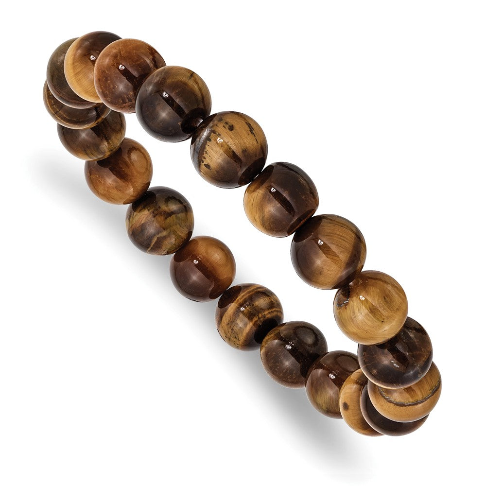 Yellow Tiger's Eye Agate Beaded Stretch Bracelet 6.5 inches