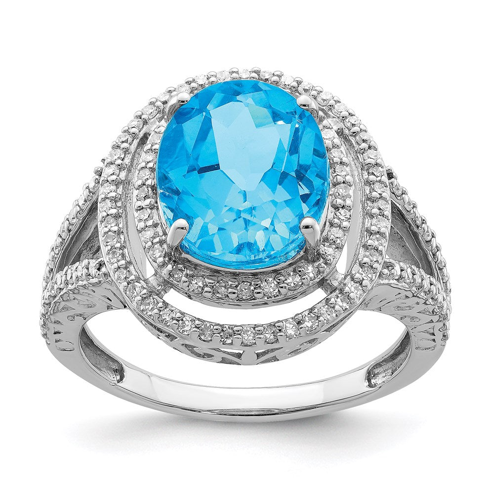 Sterling Silver Rhodium Blue Topaz & Diam. Ring
