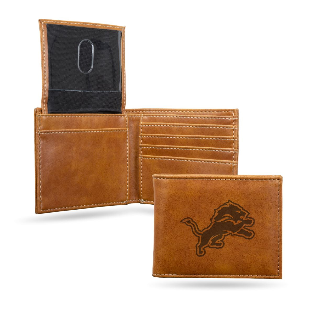 Detroit NFL Lions Laser Engraved Brown Billfold Wallet