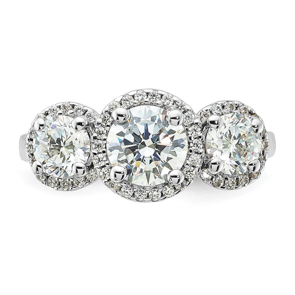 Sterling Silver Rhodium-plated Diamonore 3 Stone Halo Ring