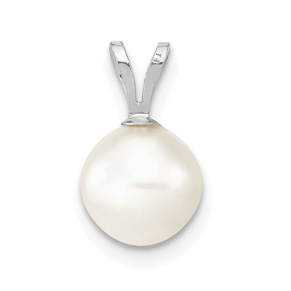 10k White Gold 7-8mm White Round Freshwater Cultured Pearl Pendant