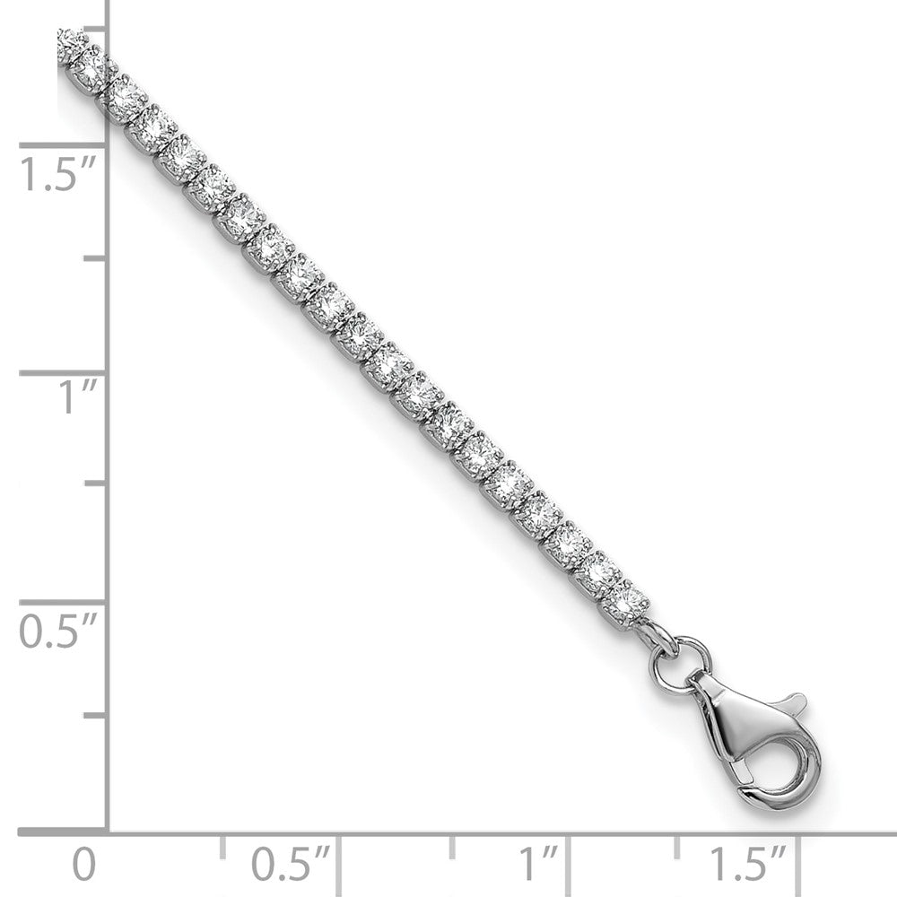 Sterling Silver Rhodium-plated CZ 9 inch with 0.5 inch Extender Anklet