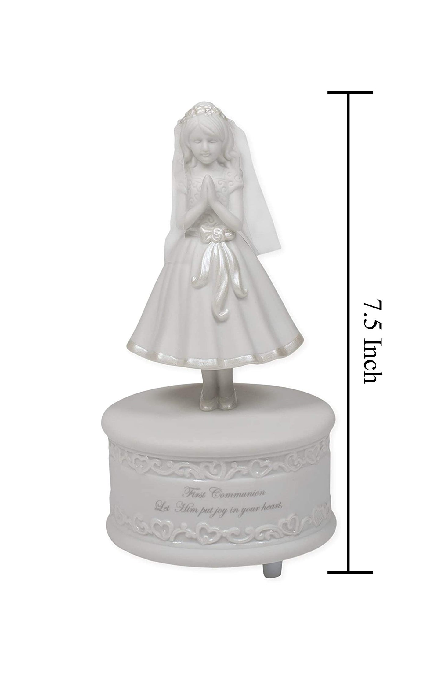 First Communion Girl 7.5 Inch Porcelain Musical Figurine Plays The Lord's Prayer