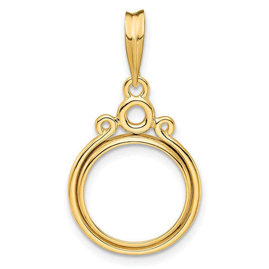 Wideband Distinguished Coin Jewelry 14k Polished Triple Circle Top 13.0mm Prong Coin Bezel Pendant