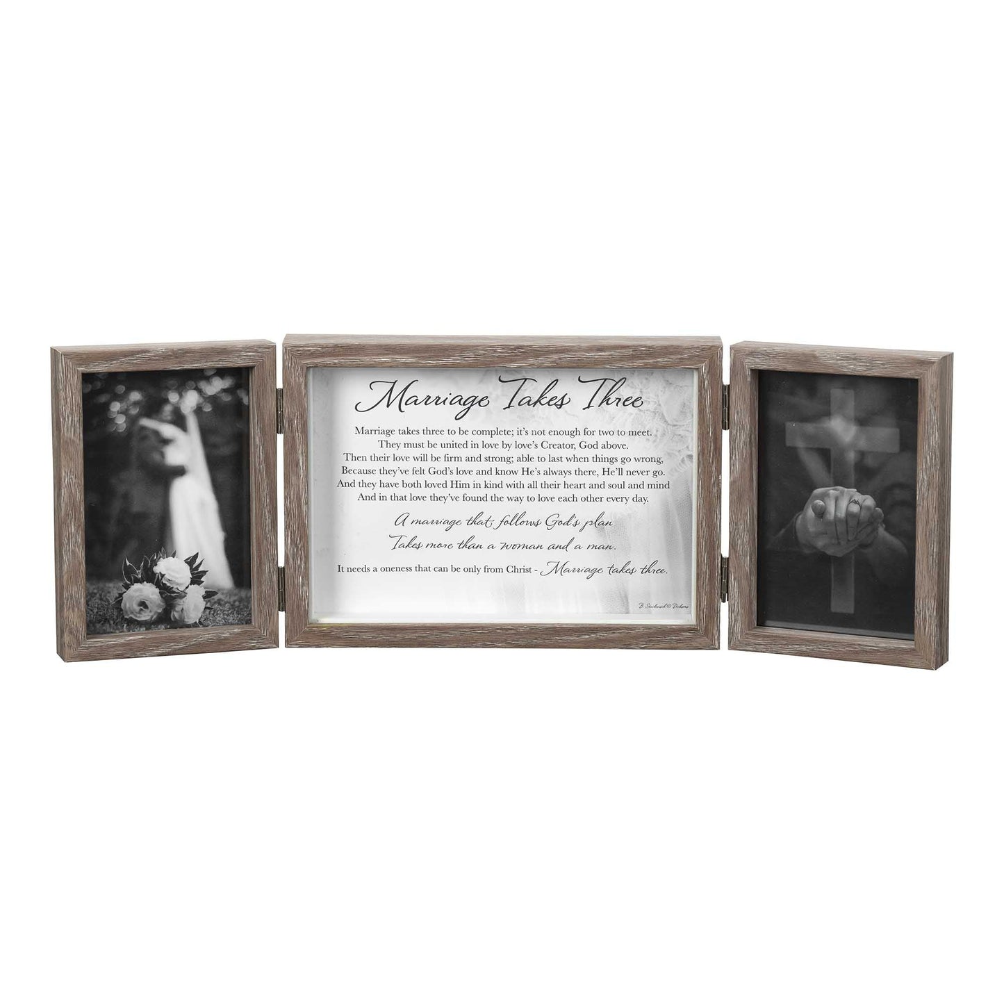 Dicksons Marriage Takes Three Be Complete Natural Wood 3-Part Hinged Tabletop Photo Frame