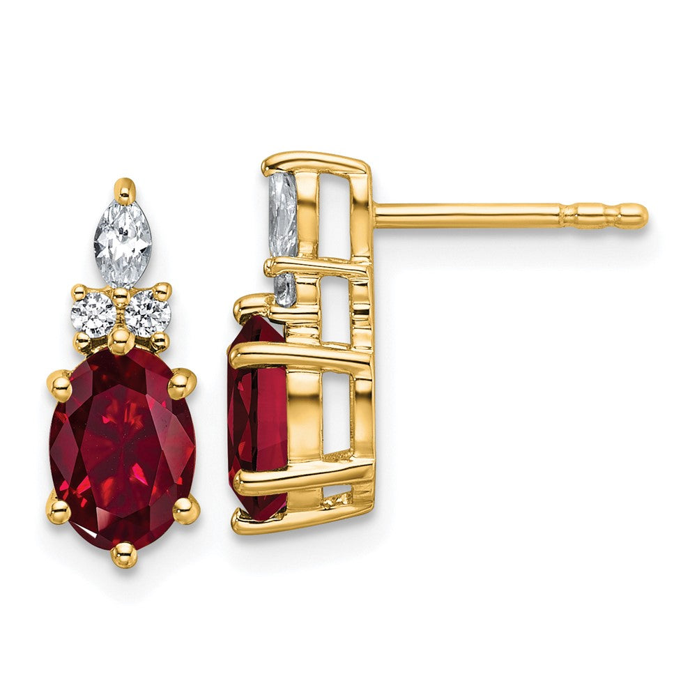 14K Gold Polished Diamond & Lab Created Ruby Twisted Post Earrings