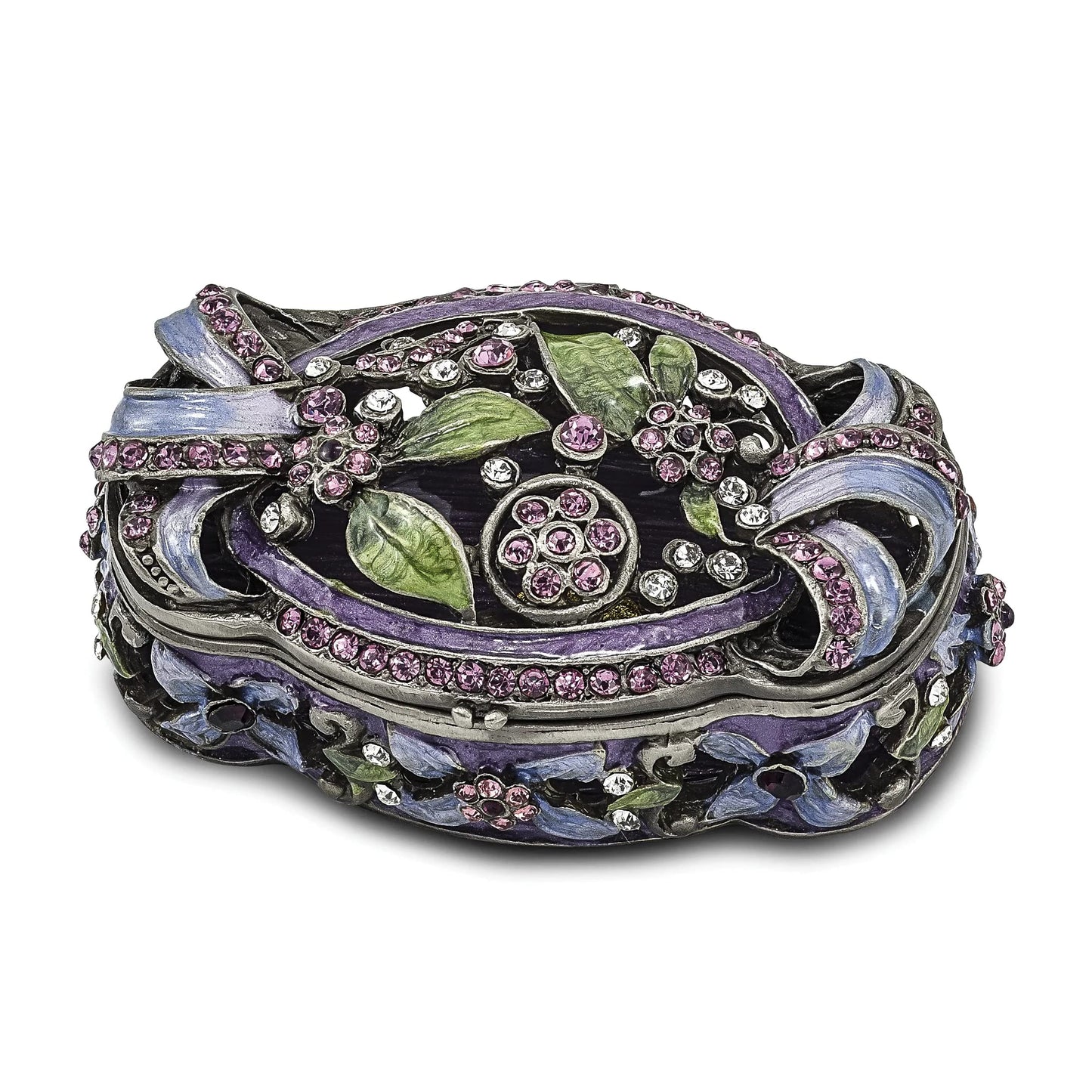 Bejeweled Secret Garden Trunk Trinket Box with Charm Pendant