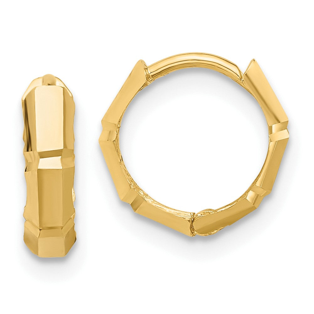 14K Polished and Diamond-cut Huggie Hoop Earrings