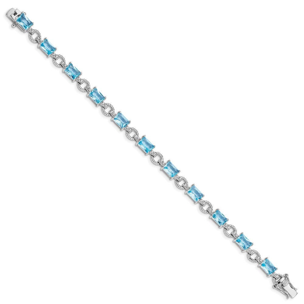 Sterling Silver Rhodium-plated Blue and Clear CZ Bracelet 7.25 inches