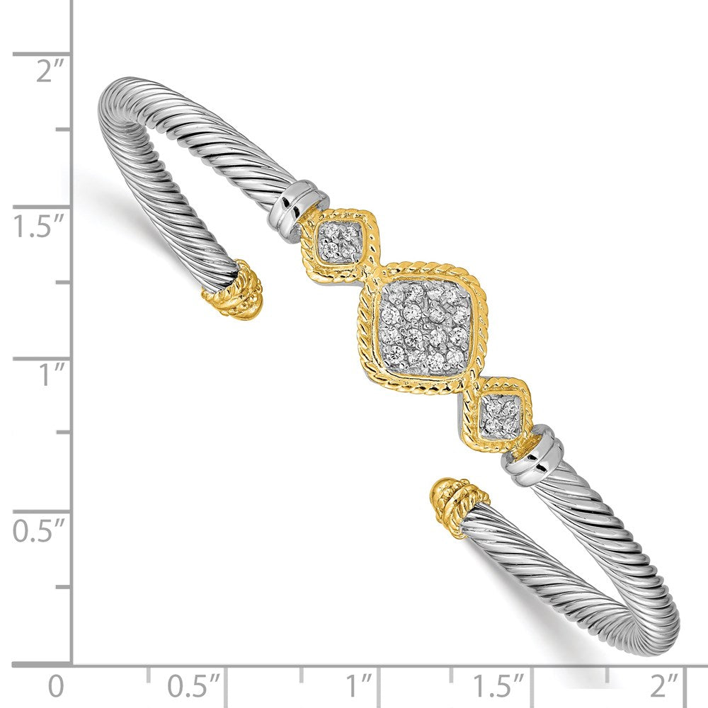 Sterling Silver Vermeil CZ Rope Design Bangle 7 inches